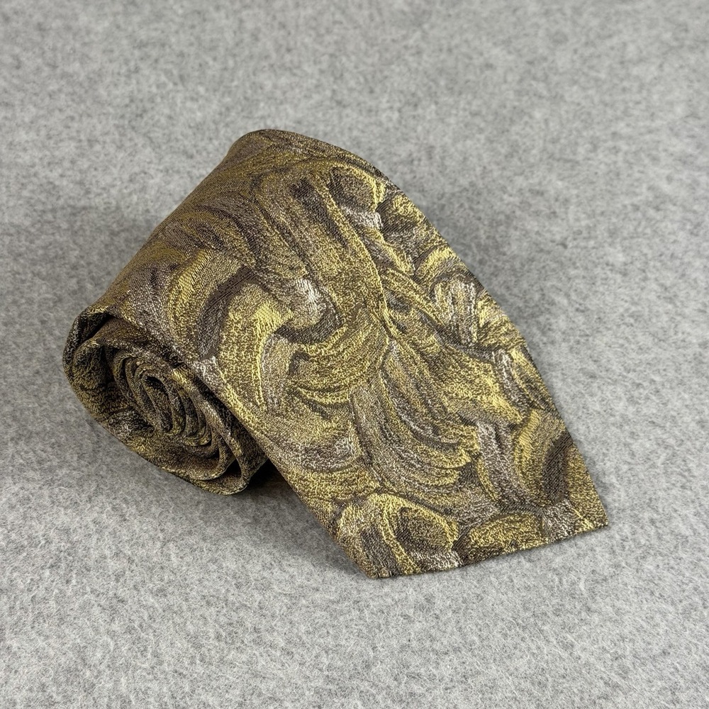 Vintage Gianni Versace Silk Tie Gold Baroque Jacquard Japan Italy Fabric 56x3.25